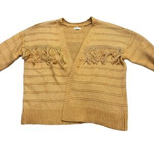 MAURICES Women’s Mustard Yellow Long Sleeve Fringe Open Cardigan Size Medium